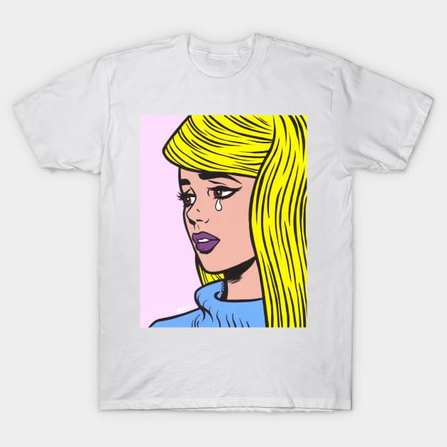 Blonde Crying Comic Girl T-Shirt by turddemon